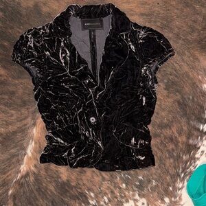 BCBGMaxAzria Black Velvet Short Sleeve Blouse